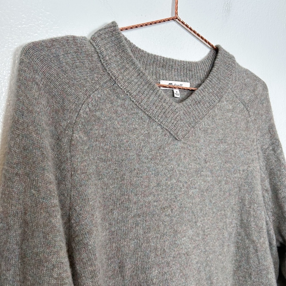 Madewell V-Neck Wool Sweater in Gray Taupe - Picture 3 of 7